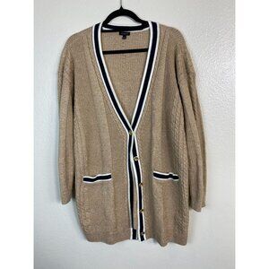 Talbots Womens‎ Cardigan Sweater size Large Brown cable Knit Preppy Nautical